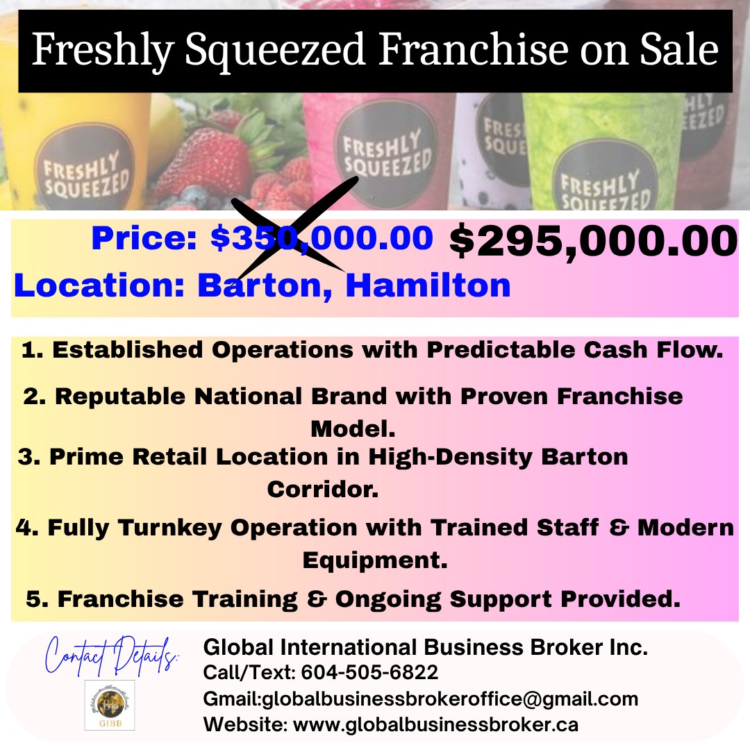  FOR SALE: Freshly Squeezed Franchise – Barton, Hamilton 